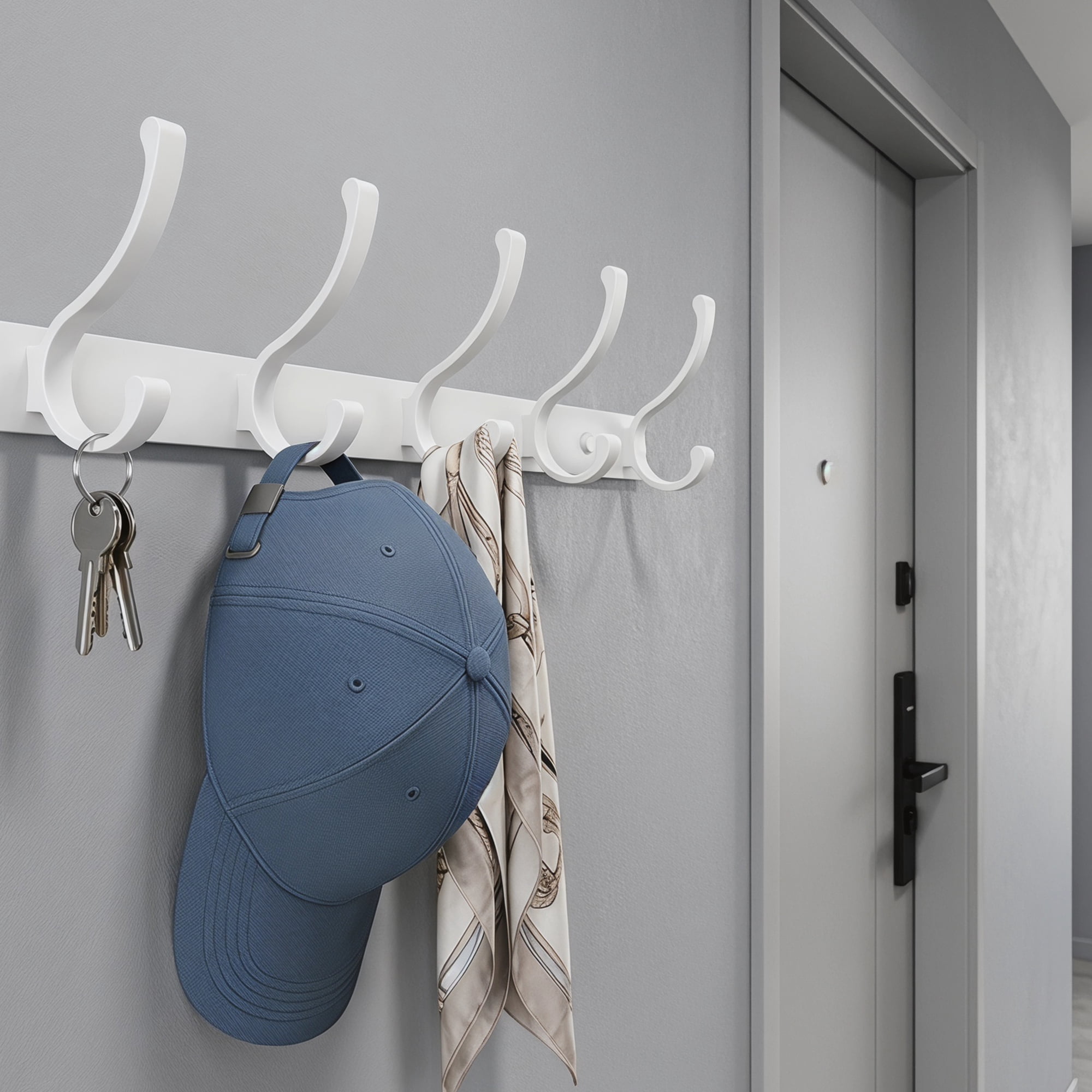 Unique Bargains Coat Rack Wall Mount,Hat Rack for Entryway and Bedroom White 6 Hooks