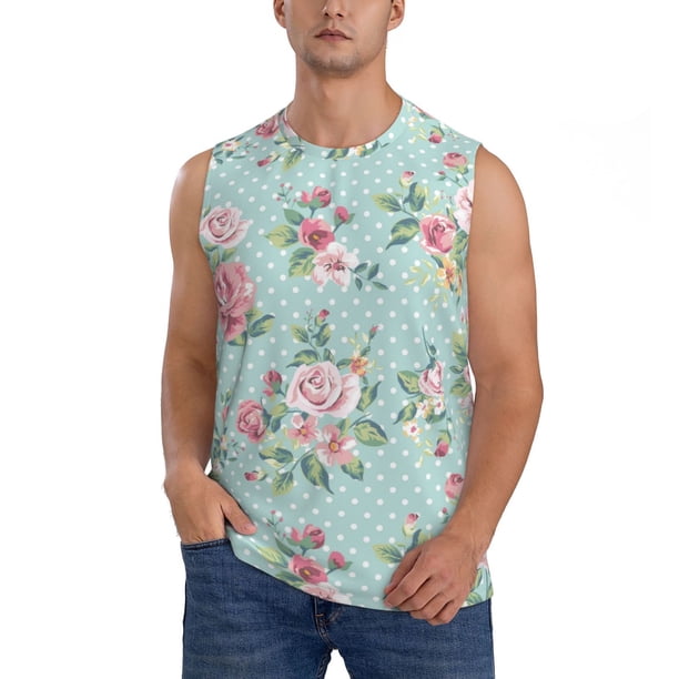 Fotbe Vintage Floral Men's Camiseta sin Mangas Estampada para Hombres, Playera Casual para Gimnasio, Entrenamiento, Playa-Large
