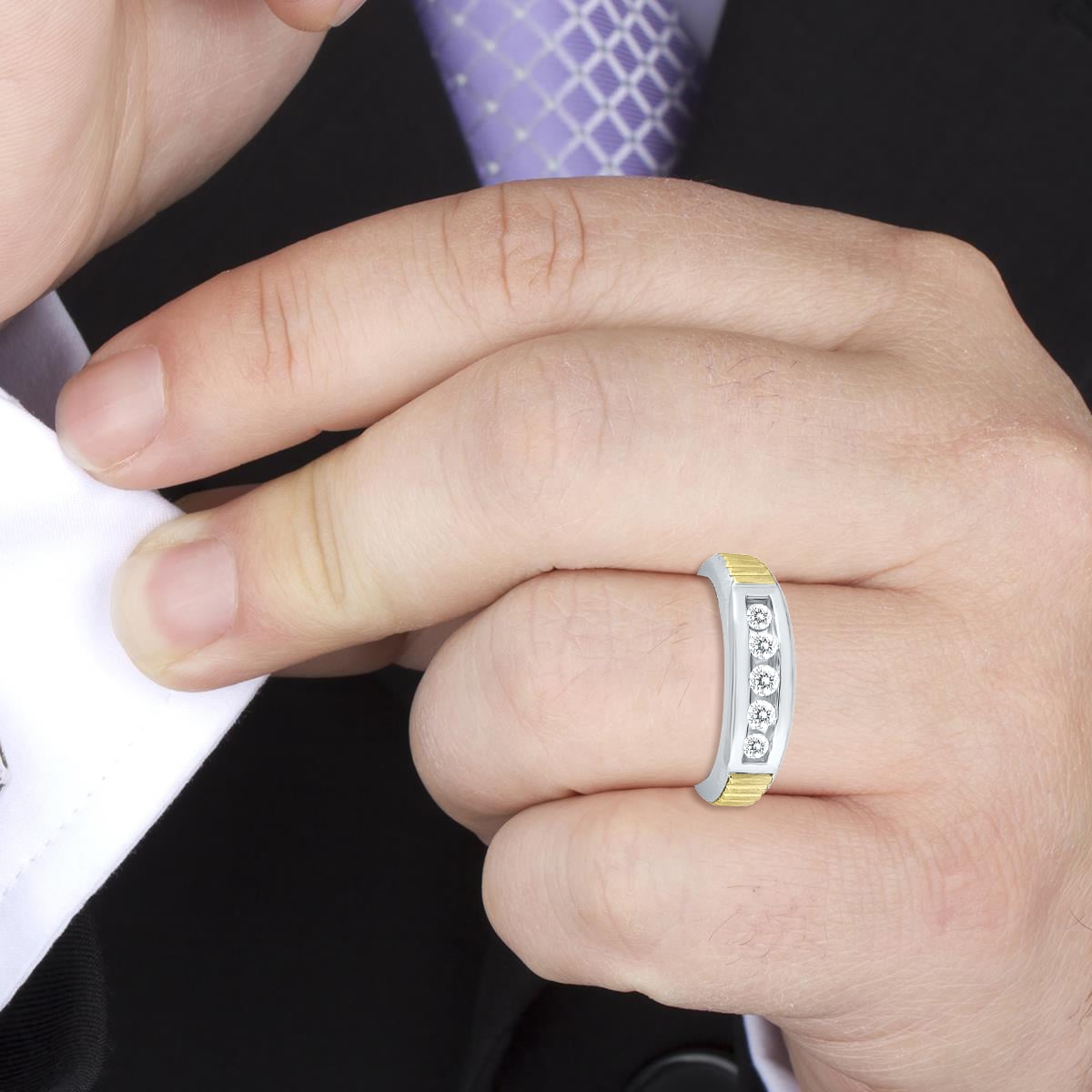 SZUL 1/2 Carat TW Men's Diamond Channel Ring in 10K Two Tone SZUL 1/2 Carat TW Men's Diamond Channel Ring in 10K Two Tone