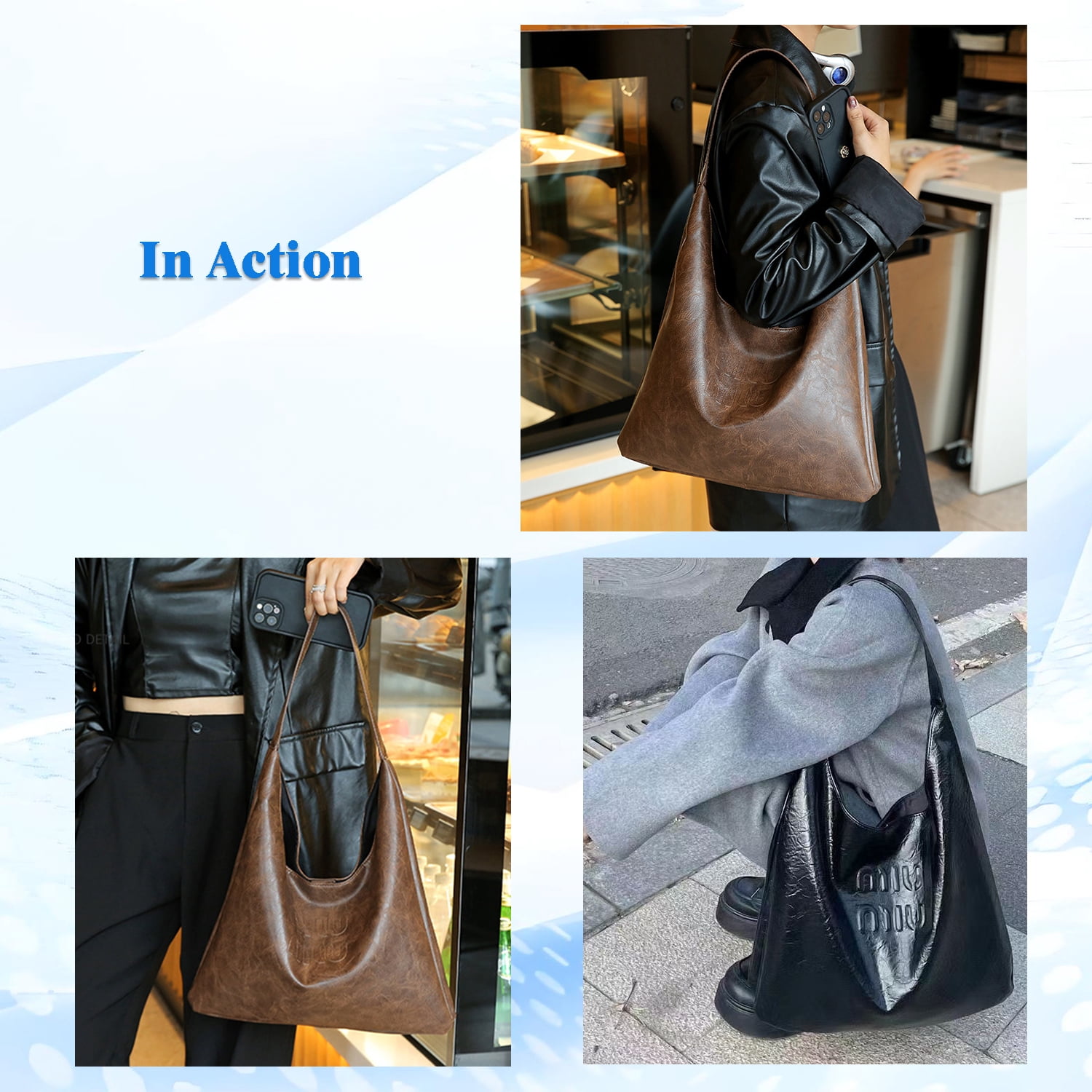 Hxusin Tote Bags And Slouh Bag,Leahter Shoulder Bag for Women,Leather Hobo Bags,Womens Slouch Bag Purses
