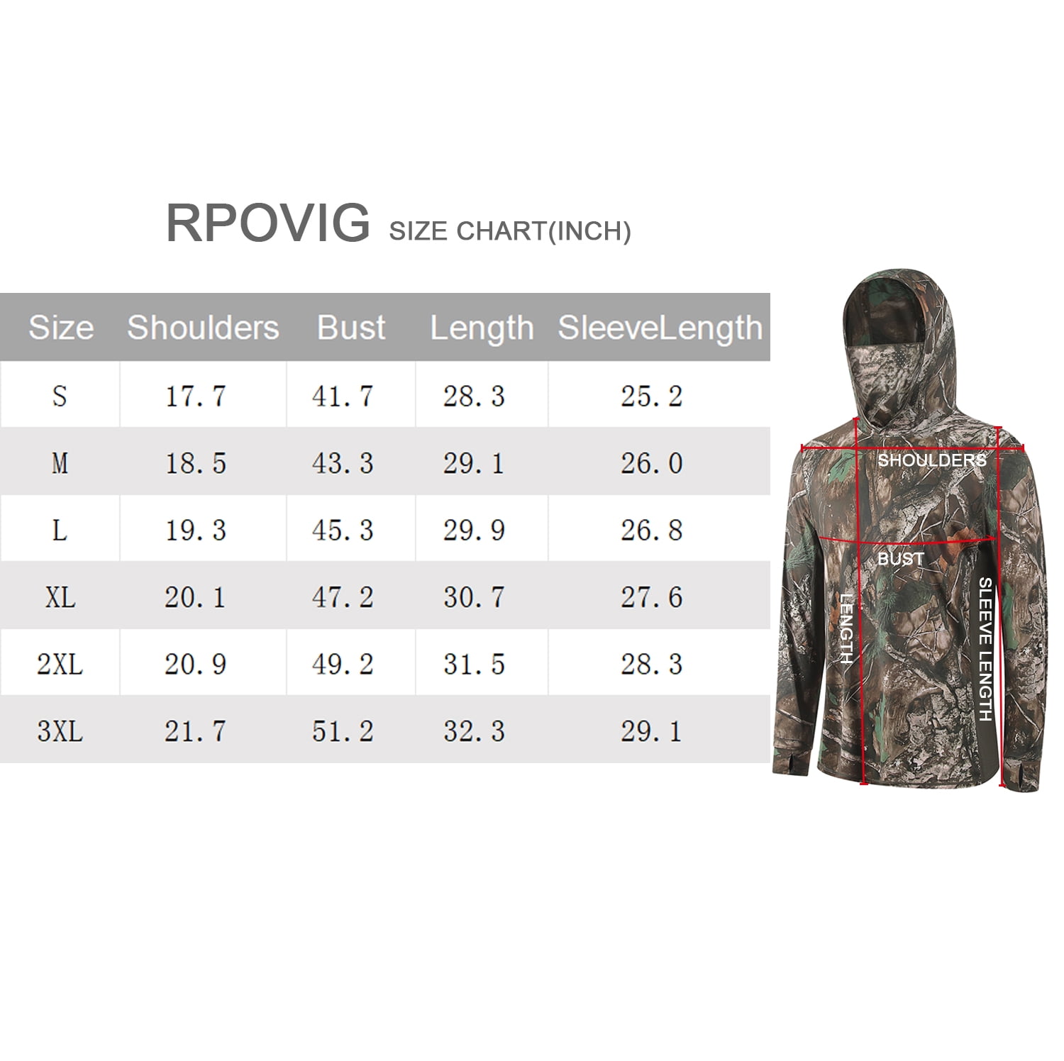 RPOVIG Camo Hunting Long-Sleeve Hooded Sweatshirt for Men UPF 50+ Fishing Hiking Camp Shirt,S-3XL
