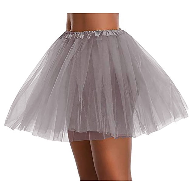 PEZHADA Rainbow Tutu Tulle Skirt Short Summer Skirt for Teen Girls Womens Layered Mesh Skirt Girls Colorful Halloween Costumes Tutu Gray