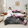 thumbnail image 4 of Manfei Abstract Marble Full Size Comforter Sets 3-Piece, Black Pink White Bedding Comforter Set, Modern Watercolor Marbling Bedding Sets, Luxury Bedroom Decor, 4 of 8