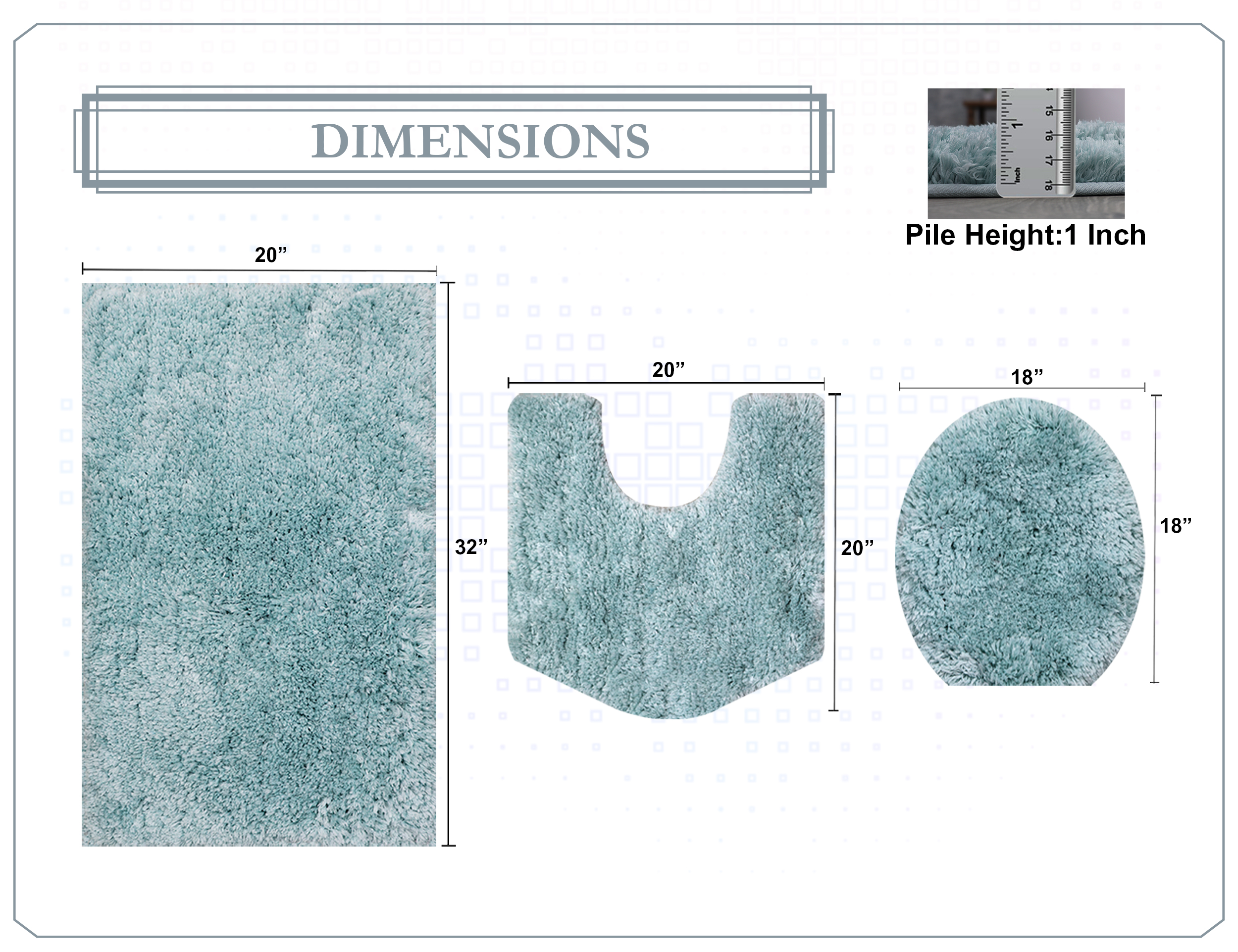 Essential 3-Piece Bathroom Rug Set, Plush Microfiber Bath Mat, U-Shaped Contour Rug and Toilet Lid Cover, Ultra Absorbent, Quick-Dry, Non-Slip Bathroom Mats, Machine Washable, Turquoise