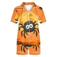 thumbnail image 5 of Yufatyle Women's Halloween Pajamas Set Collared Button Down Sleepwear Cute Ghost Spider Print Lounge Shorts Set Soft Homewear 2XL, 5 of 5