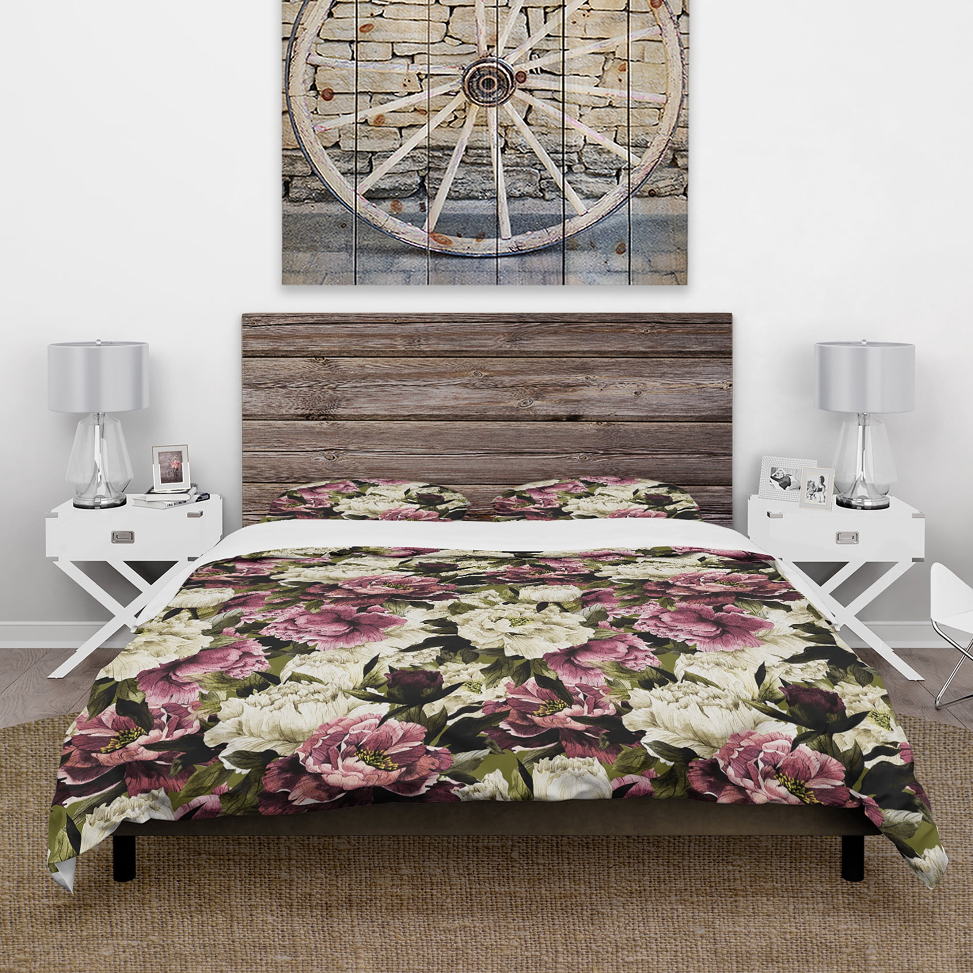 Designart 'Pink and White Blossoming Peonies' Floral Duvet Cover Set
