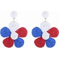 thumbnail image 3 of Bohemian Rattan Flower Drop Dangle Earring for Women Boho Colorful Raffia Straw Wicker Statement Earring Handmade Summer Tropical Beach Jewelry, 3 of 3