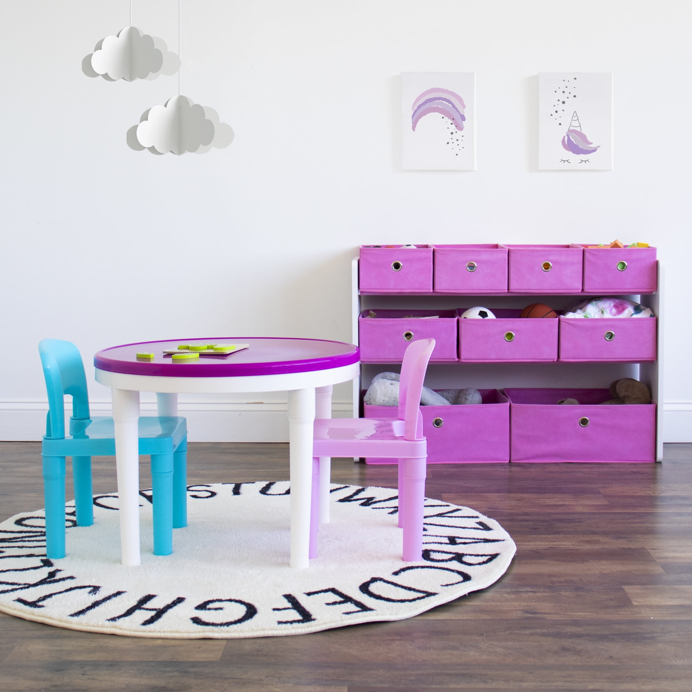 Humble Crew Playtime Kid's Classic Solid Print 1-Piece Lightweight, Multifunction, Portable Activity Table and Chair Set, Purple