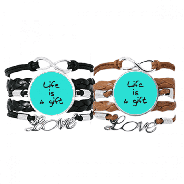 Life Is a Inspirational Quote Sayings Bracelet Hand Strap Leather Rope Wristband Double Set