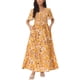 thumbnail image 2 of Vestido Maxi de Mujer Inspire Chic con Escote en V, Mangas de Volante, Capa de Volantes, Casual, Largo, Naranja Amarillo, XL, 2 of 6