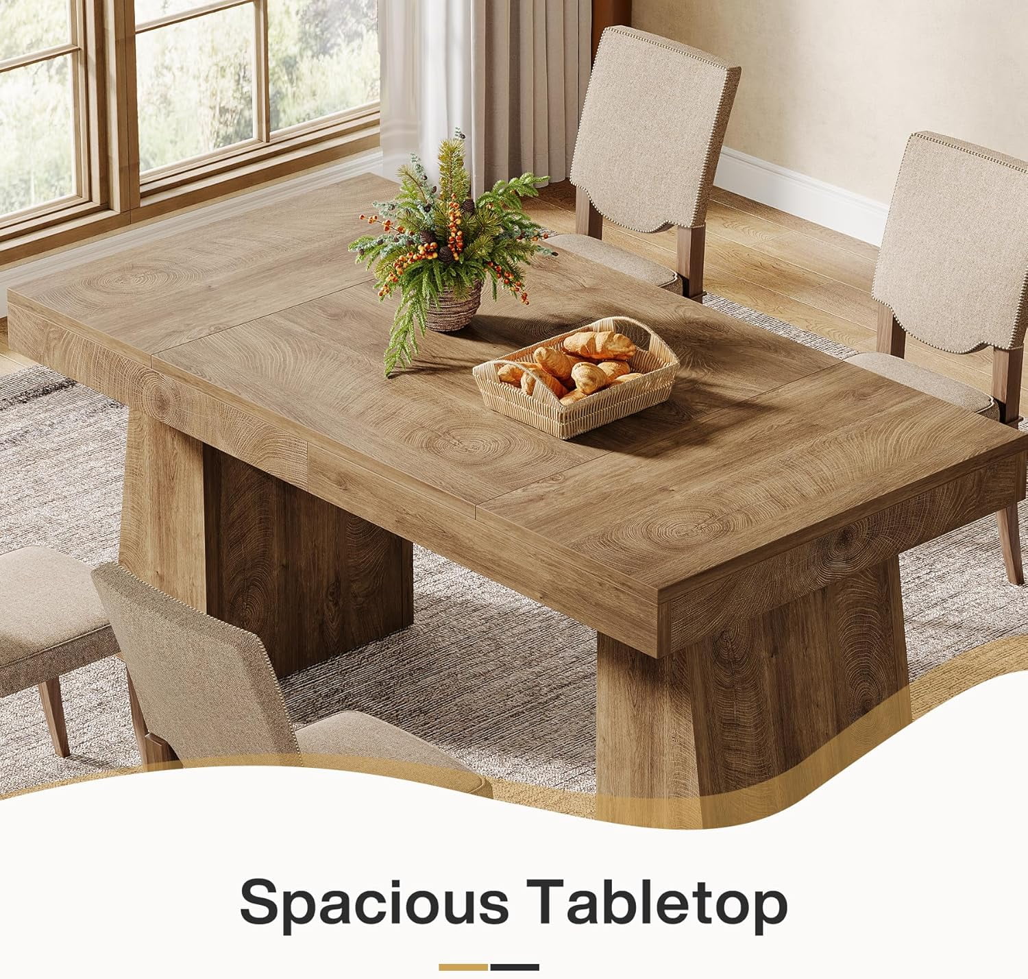 Rectangular 55" Dining Table for 4-6, Mid-Century Modern Kitchen Dining Table, Yellow