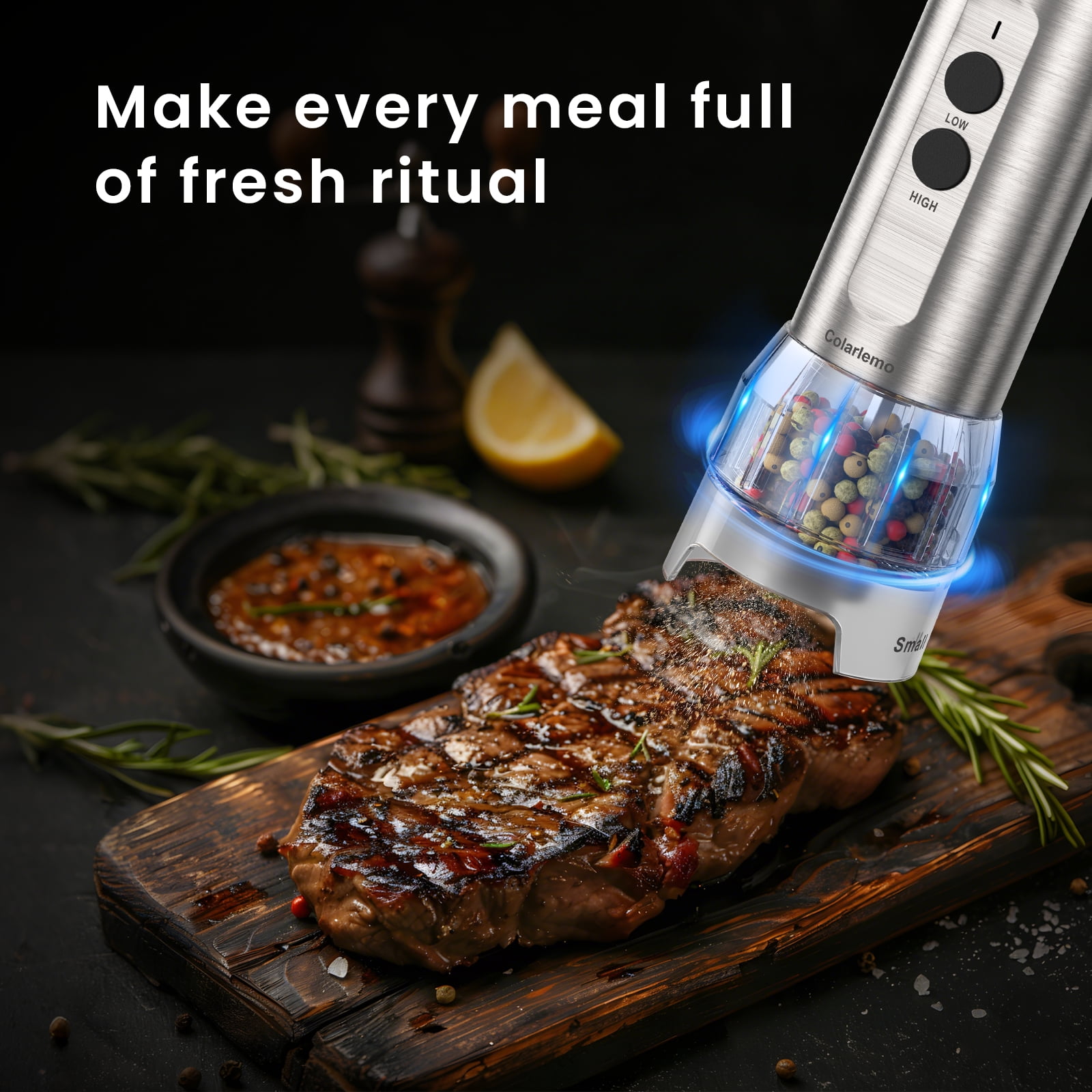 Electric Salt and Pepper Grinder Se,Quick Switching of Silos, Stainless Steel Automatic Pepper Mill Grinder,USB Rechargeable 3 large-Capacity Stock Bins Adjustable Grinding Coarseness