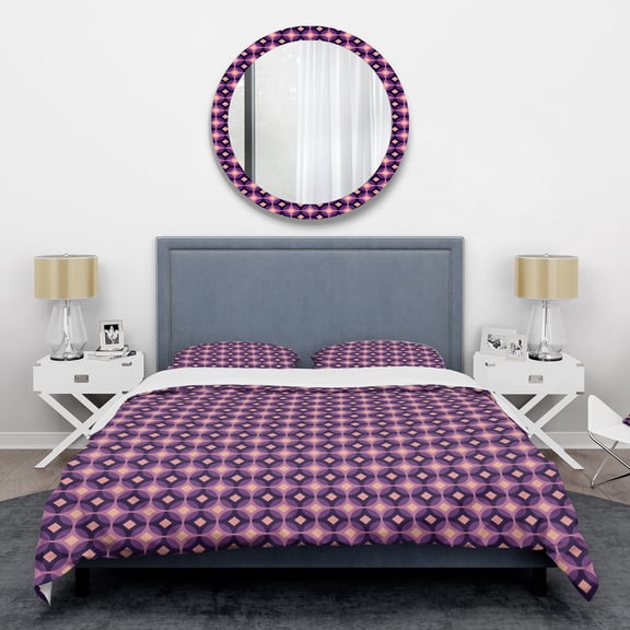 Designart 'Retro Circular Purple And Yellow Pattern' Mid-Century Modern Duvet Cover Set