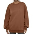 thumbnail image 2 of Womens Crewneck Sweatshirts Casual Long Sleeve Loose Pullover Soft Solid Fall Winter Tops Brown 2XL, 2 of 5