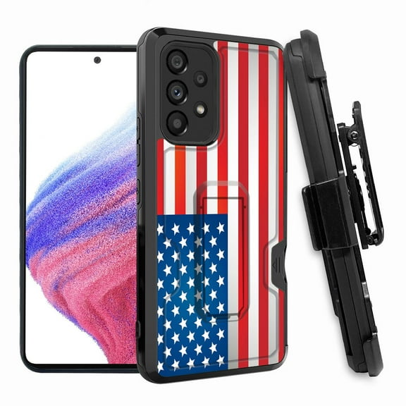 ANJ  Rugged Shockproof Hoster Case w/Card Slot, Kickstand   Tempered Glass Cover for Samsung Galaxy A33 5G - American Flag