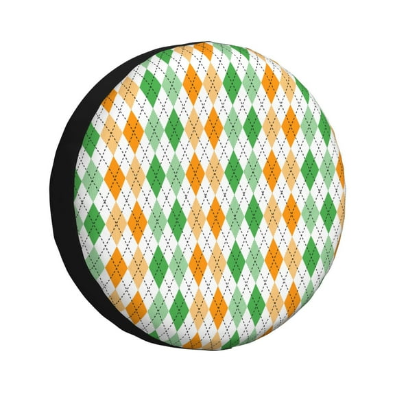 Fuzoiu St. Patrick's day argyle Print Universal Spare Tire Cover with Buckle Strap, Waterproof Wheel Covers for Jeep, Trailer, RV, Truck and All Car-14 inch