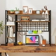thumbnail image 2 of Costway Desk Shelf 4-Tier Desktop Display Rack with Metal Grid Panel & 6 Hooks Brown, 2 of 10