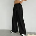 thumbnail image 5 of Hauaitttt Women Drawstring Waist Wide Leg Pants High Waisted Wide Leg Pants Fashion Drawstring Elastic Trousers Comfy Straight Leg Long Pants with Pockets Sweatpants Women Athletic Maternity Women, 5 of 8