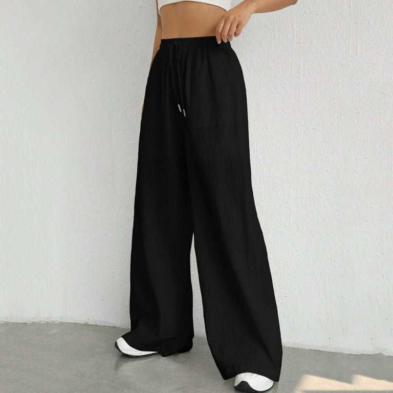 CZHGKM Womens Drawstring Waist Wide Leg Pants High Waisted