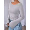 thumbnail image 5 of Women'S Long Sleeve Shirts Crop Going Out Tops Casual Boat Neck Bell Sleeve Ruched Light Gray M, 5 of 9