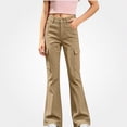 thumbnail image 2 of SGFCWSX Girls Cargo Flare Pants Button Zipper Pockets Trousers for Casual Daily Wear Khaki Size 9, 2 of 9