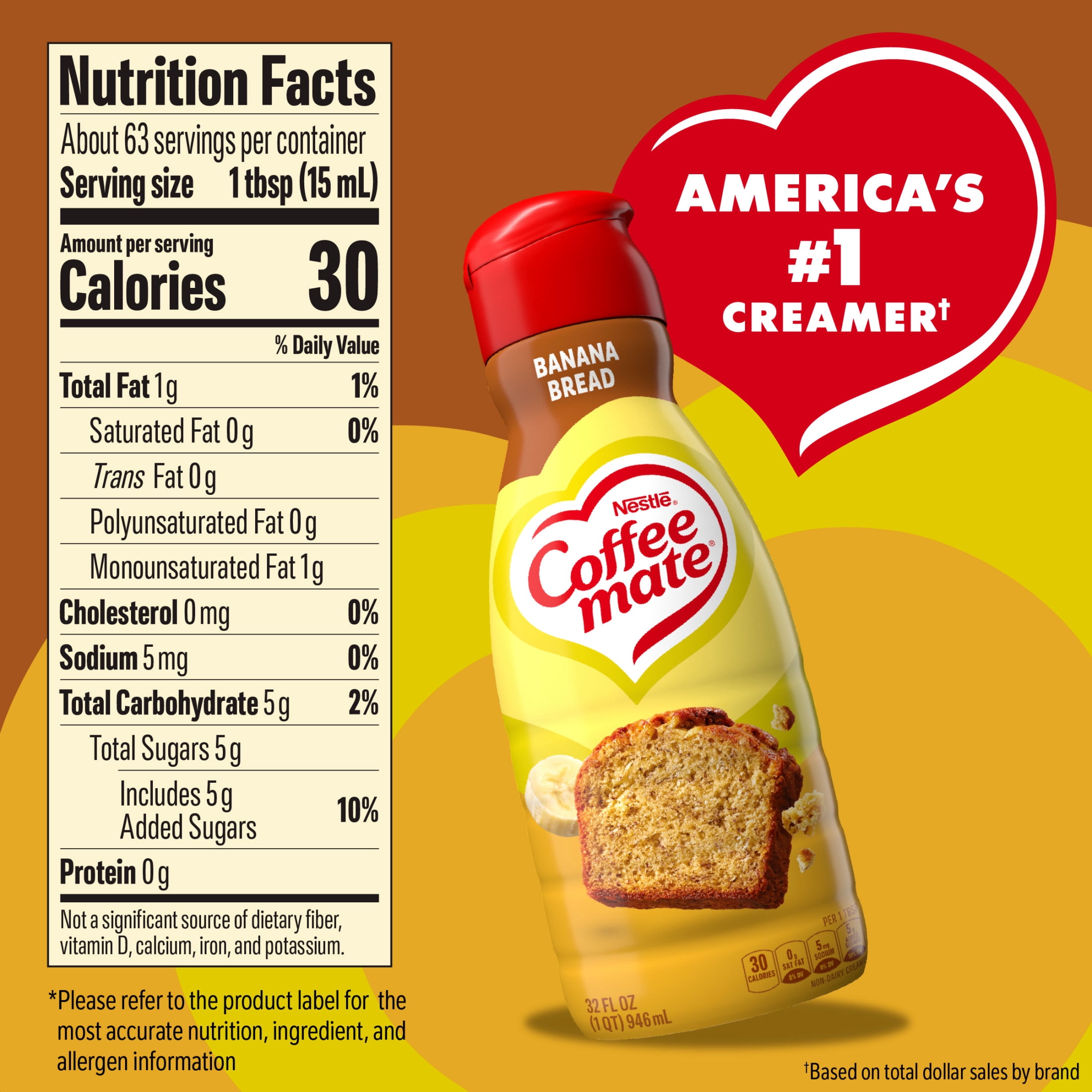 Coffee mate Banana Bread Flavored Creamer, Liquid Coffee Creamer Non Dairy, Iced Coffee Creamer 32 fl oz