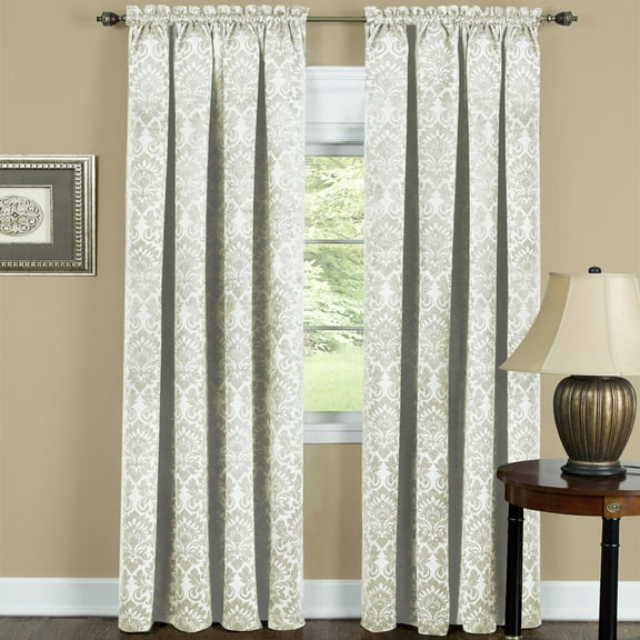 2 Pack Royal Albert Damask Thermal Blackout Rod Pocket Curtain Panels - Ivory, 63 in. Long