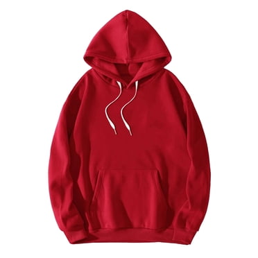 Jowowha Men's Solid Color Loose Hoodie Hip Hop Long Sleeve Unisex Sweatshirt Pocket Drop Shoulder Red XL