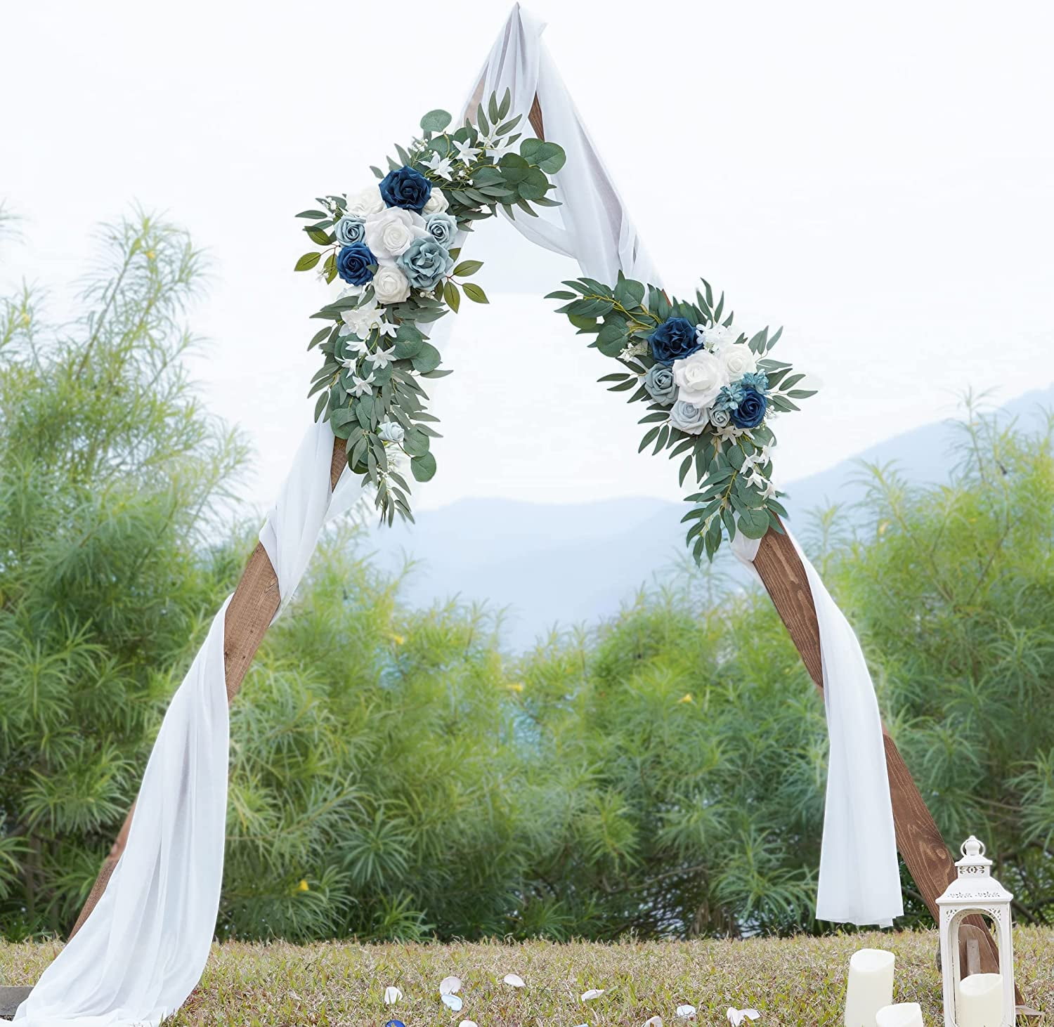 Auto Beyond Wedding Arch Flowers , Artificial Dusty Blue Flowers & Welcome Signs Decorations for Wedding Ceremony Reception(Pack of 2)