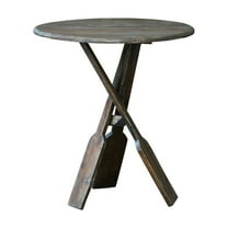 Sunset Trading Cottage Round Boat Oar Wood Accent Table in Distressed Brown/Blue