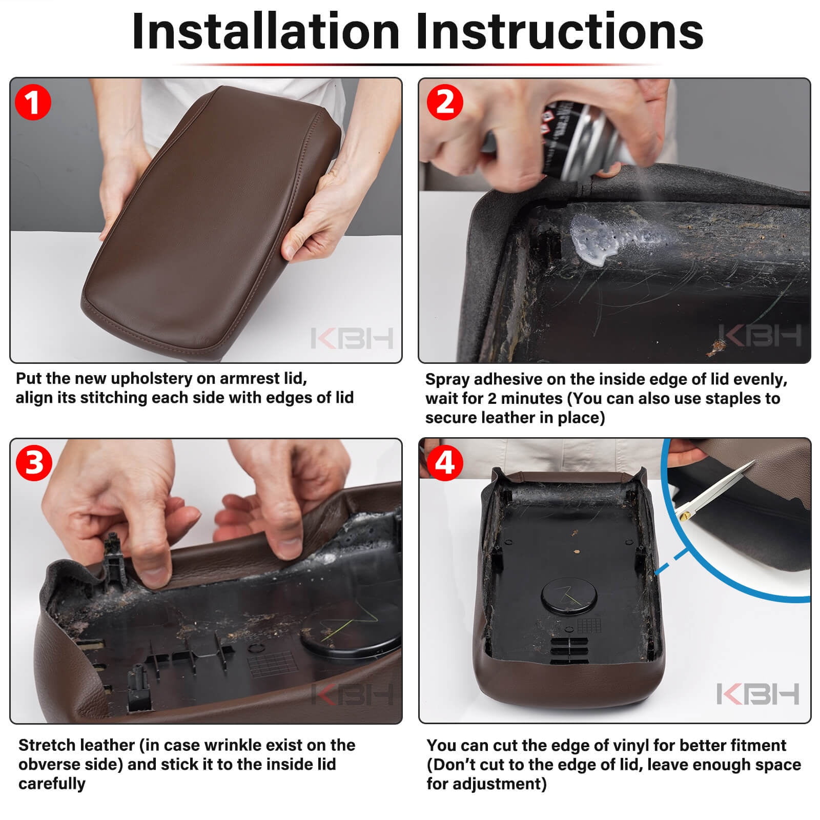 KBH Center Console Armrest Cover Replacement for 2013-2018 Toyota Avalon Accessories, Car Arm Rest Lid Skin Upholstery, Black (Leather Skin Only)
