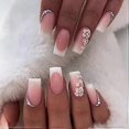 thumbnail image 1 of 24pcs French False Nails White Tip Square Stick on Nails Flower Press on Nails with Rhinestones Removable Glue-on Nails Fake Nails Women Girls Nail Ar, 1 of 5