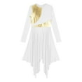 thumbnail image 2 of iiniim Women's Metallic Color Block Long Sleeve Irregular Hem Dress Dancewear White XL, 2 of 7
