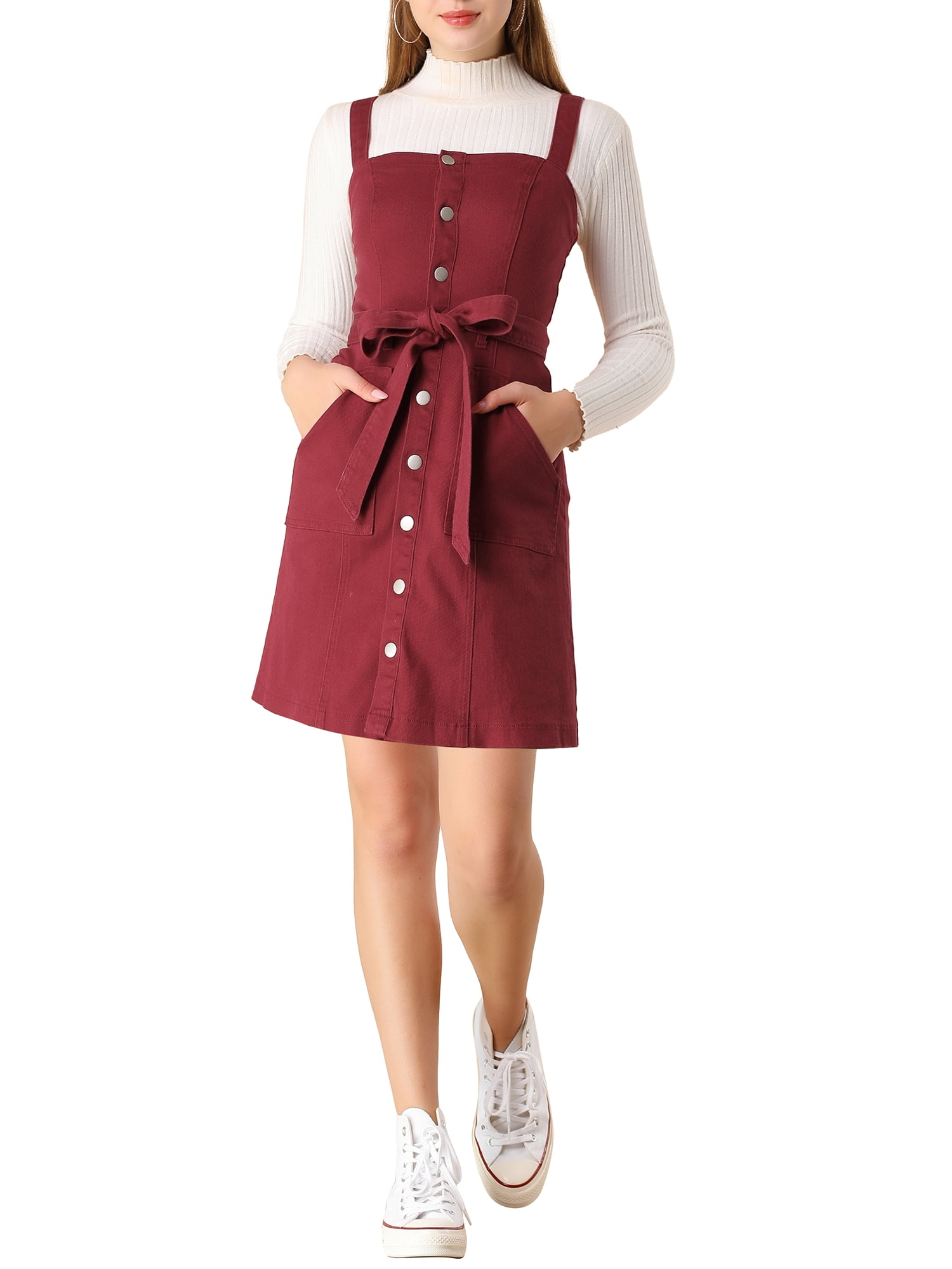 Unique Bargains Junior's Adjustable Strap a-Line Overall Denim Dress