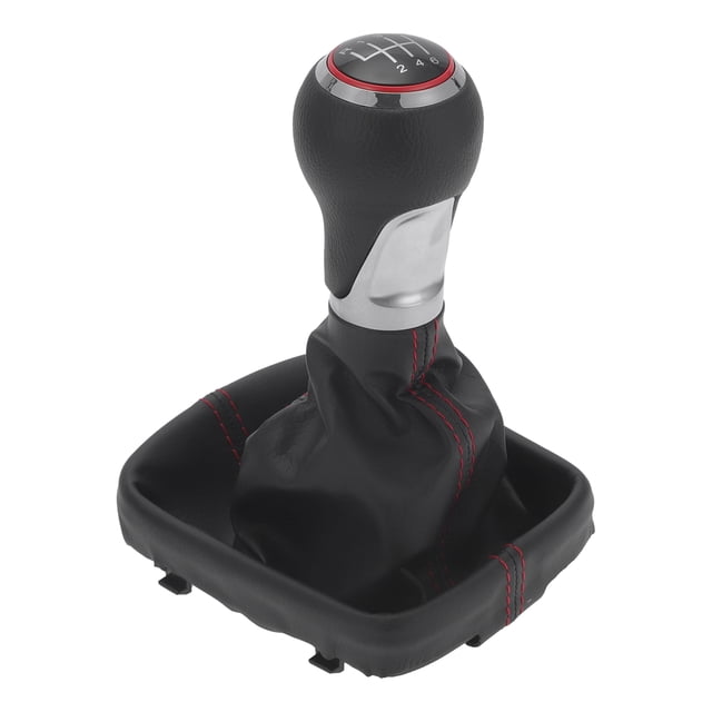 Perilla de Cambio Única con Cubierta de 6 Velocidades para Audi A3 8P en Cuero Sintético Cromado Rojo y Negro