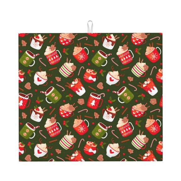 Naloa red green coffee cup Dish Drying Mat for Kitchen Counter, Heat Resistant Drainer Mats, Absorbent Draining Mat,Dish Rack Pad,16"x18"