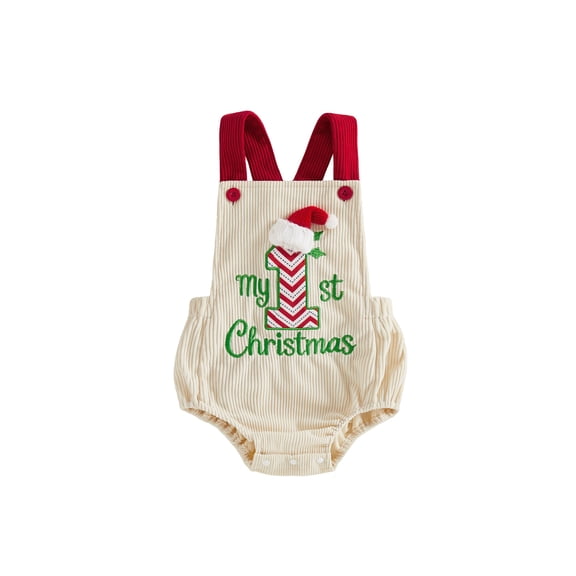 RUINIXCW Newborn Baby Girl Boy My First Christmas Outfit Corduroy Bubble Romper Overalls Letter Santa Hat Embroidery Sleeveless Jumpsuit Suspender Overall