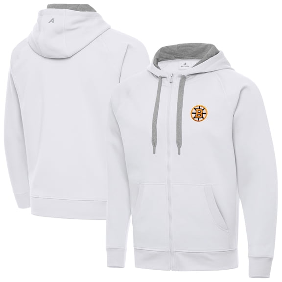 Men's Antigua White Boston Bruins Victory Full-Zip Hoodie