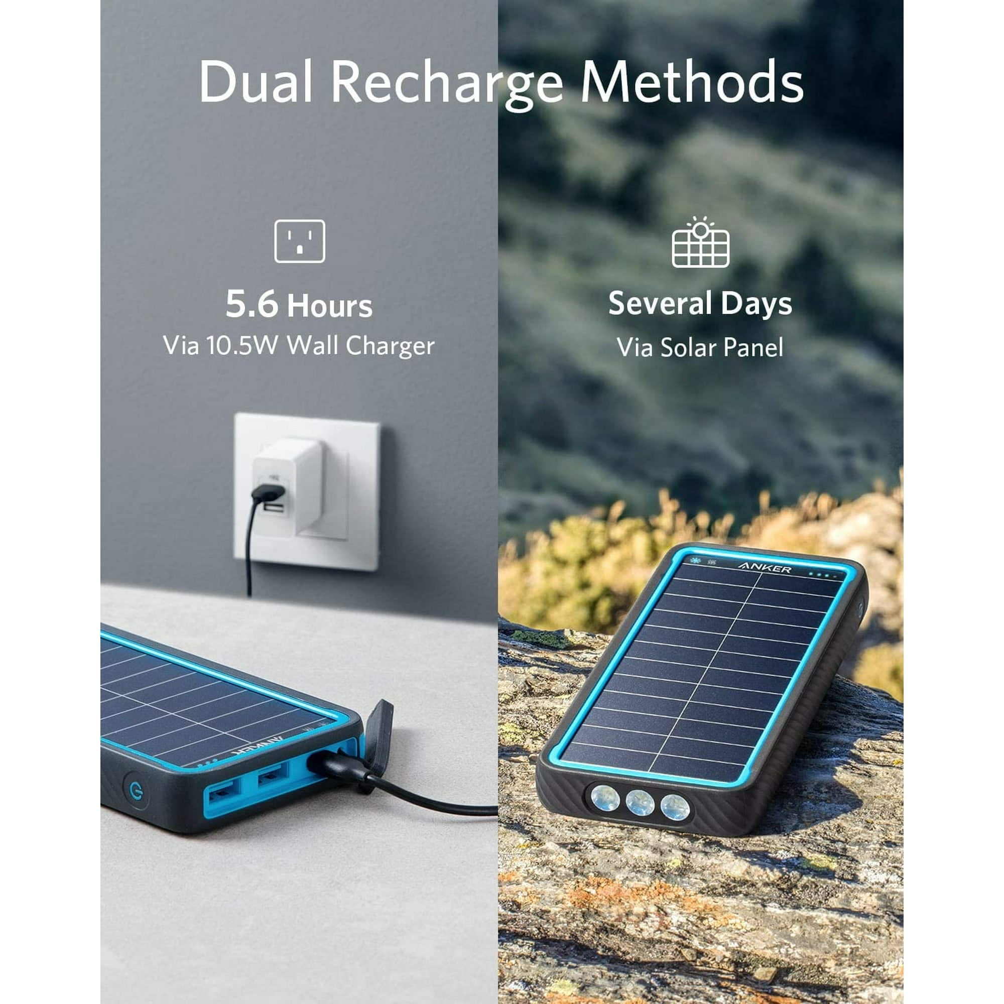 Anker PowerCore Solar 10000 New ② Anker PowerCore Solar 10000mAh Power Bank, 15W USB-C with