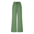 thumbnail image 5 of HVOBTTY Women's Straight Leg Pants, Fall Pants for Women, Women's Casual Comfortable Solid Color Drawstring Linen Like Loose Fitting Long Pants with Pockets Green,S, 5 of 5