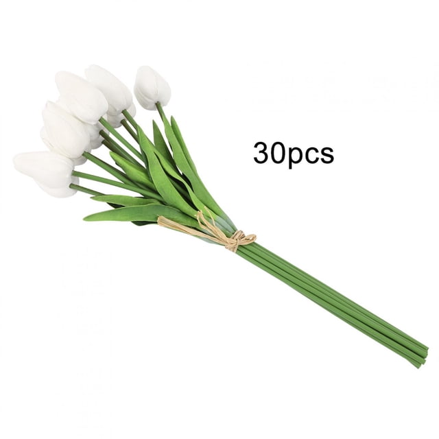 30 piezas de flores artificiales para el hogar, decoración de bodas: idea de regalo perfecta, ramo de tulipanes blancos de tacto real