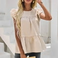 thumbnail image 6 of Women's Summer Fashion Loose Casual Ruffle Sleeve Round Neck Short Sleeve Blouse, Stripe Pattern, Lightweight and Breathable, Perfect for Outdoor or Casual Daily Wear, Versatile Summer Top, 6 of 9