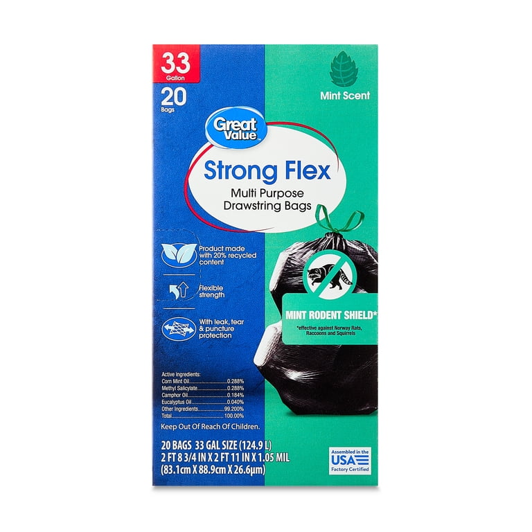 Great Value Strong Flex 33-Gallon Drawstring Trash Bags, 20 Count photo 2