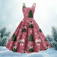 thumbnail image 4 of Women's Christmas Print Casual Fashion Round Neck Mid-Length Dress with Vintage Style for Holiday Parties and Casual Outings,Watermelon Red,XL, 4 of 4