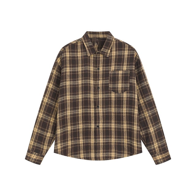 Blusa y camisa de manga larga con cuello vuelto para hombre, blusa informal a cuadros a la moda con botones y cuello vuelto, blusa de poliéster para hombre