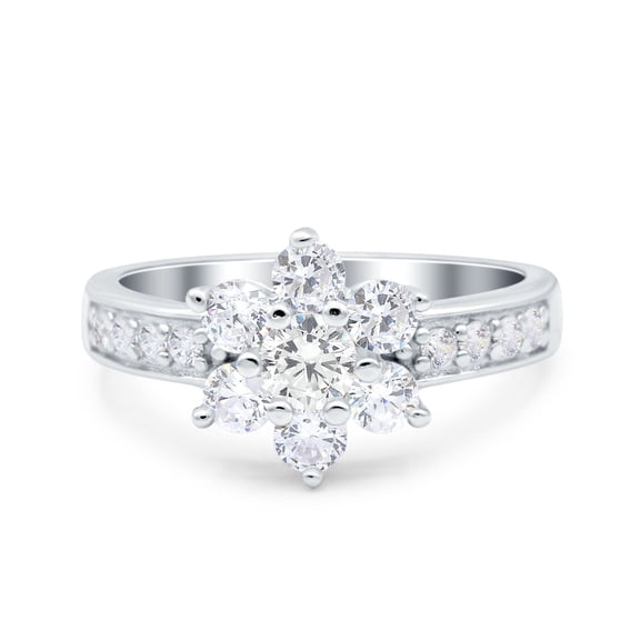 Simulated Cubic Zirconia Size-5 Flower Solitaire Wedding Engagement Ring 925 Sterling Silver