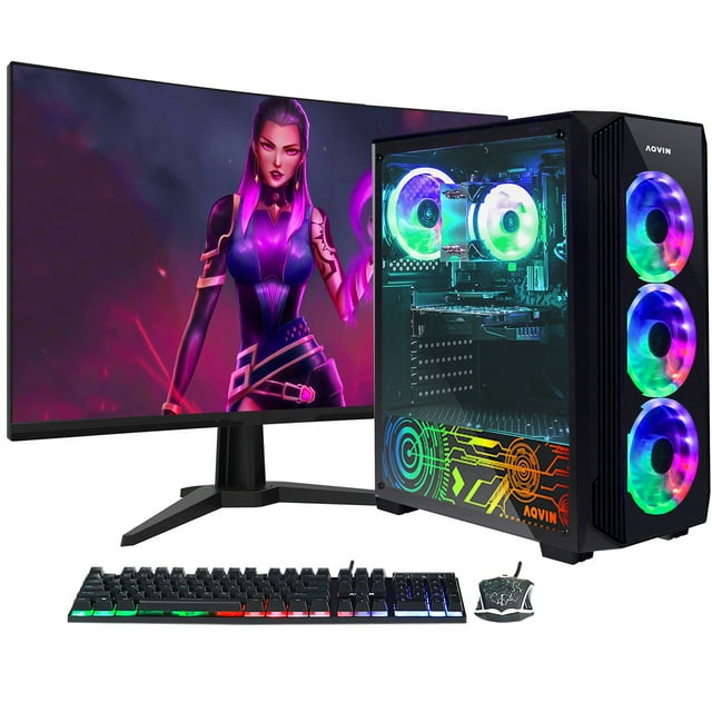 AQVIN ZForce Gaming Computer PC Desktop - Core i7 8th Gen Processor,RTX 3060 12GB DDR6,32GB RAM DDR4 1TB SSD Storage,24Inch Gaming Monitor,Windows 11 Pro,RGB Gaming Keyboard&Mouse