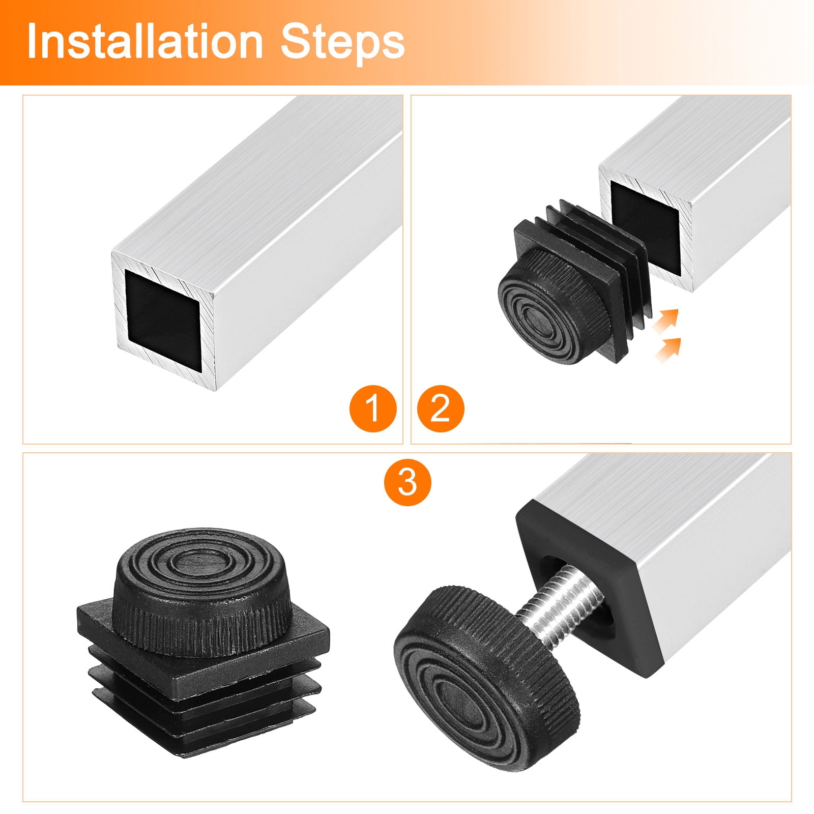 4 Sets Table Leveling Feet - Square Insert 30x30mm, Adjustable Height Furniture Glides
