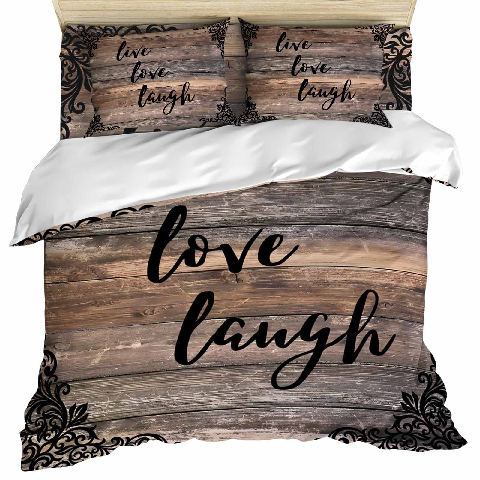 Vintage Boho Set of 4 Bedding Quilt Covers Farmhouse Retro Shabby Brown Wooden Grain 4-Piece Bed Sheet Set with Extra Soft Bed Sheets Quilt Cover Pillowcase Full