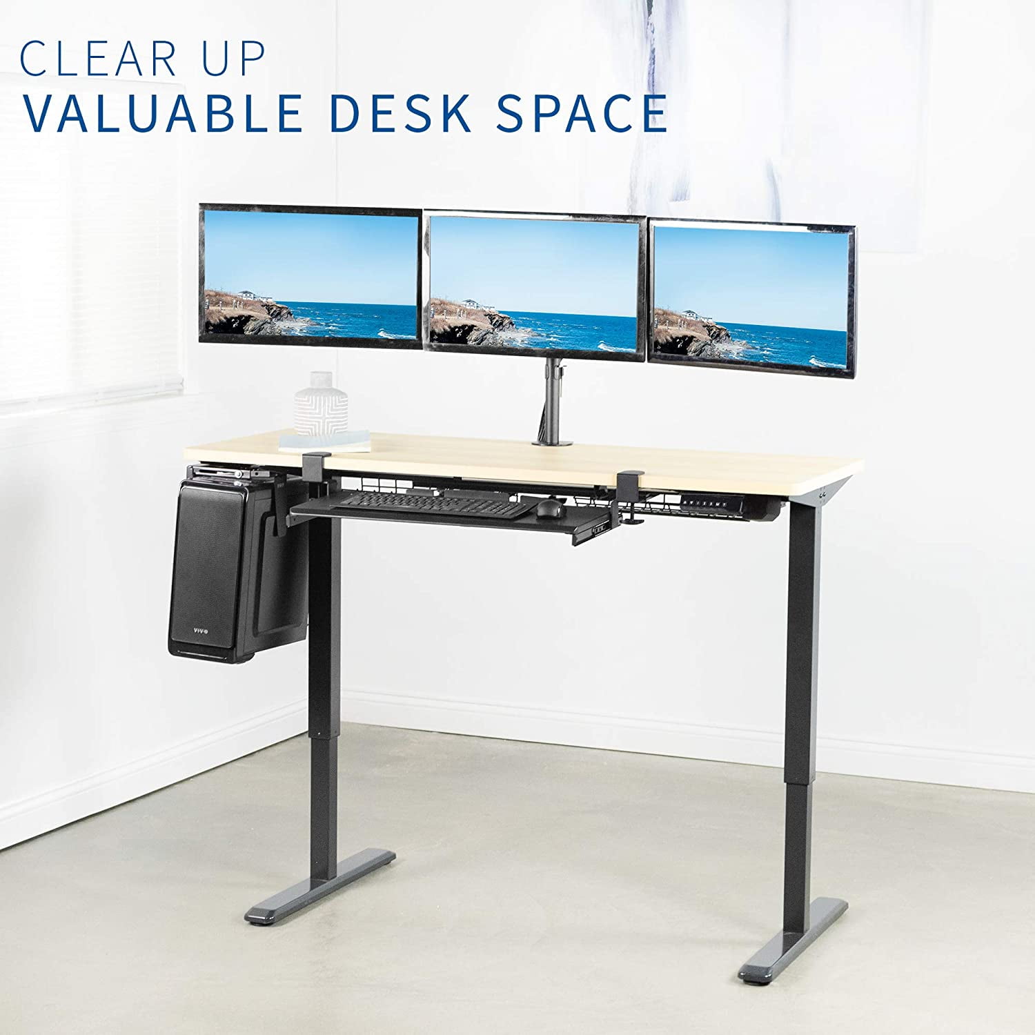 VIVO Black Triple Monitor Adjustable 